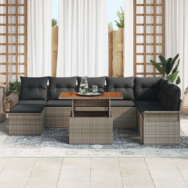 vidaXL Conjunto de Sof&aacute; de Jardim 9 pcs Cinzeto Rattan Sint&eacute;tico