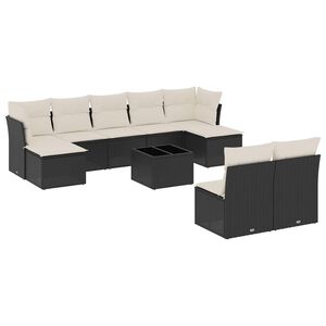 vidaXL 10 pcs conjunto sof&aacute;s de jardim c/ almofad&otilde;es vime PE preto
