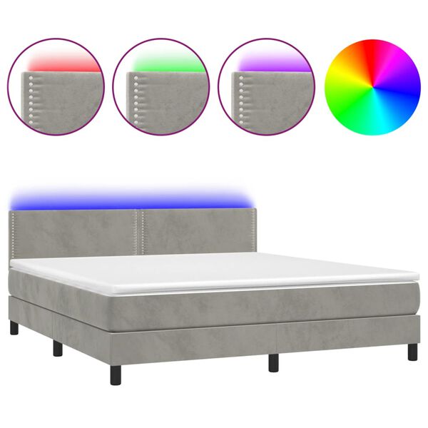 vidaXL Cama box spring c/ colch&atilde;o/LED 180x200 cm veludo cinzento-claro