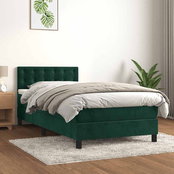vidaXL Cama com molas/colch&atilde;o 80x200 cm veludo verde-escuro