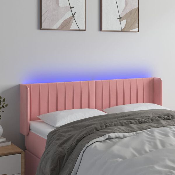 vidaXL Cabeceira de cama c/ luzes LED veludo 147x16x78/88 cm rosa
