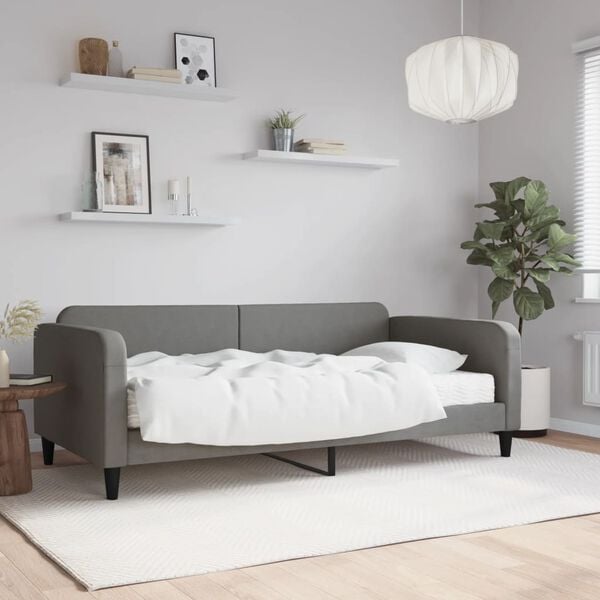 vidaXL Sof&aacute;-cama com colch&atilde;o 100x200 cm tecido cinzento-escuro