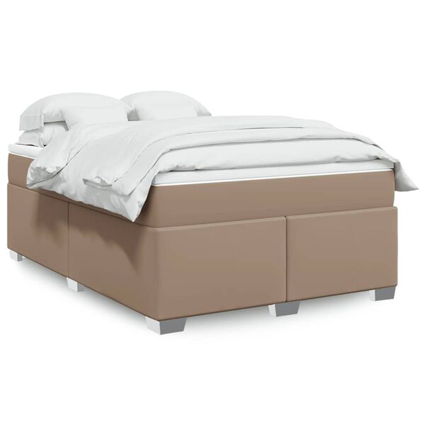 vidaXL Cama com molas/colch&atilde;o 140x190 cm couro artificial cappuccino
