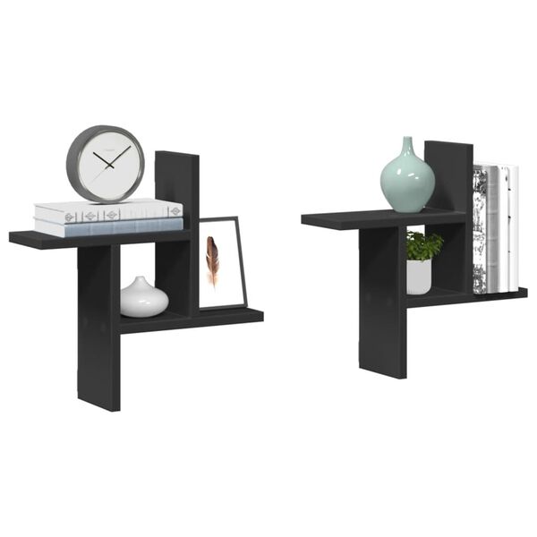 vidaXL Prateleiras de parede 2 pcs 38x12x38 cm deriv. de madeira preto