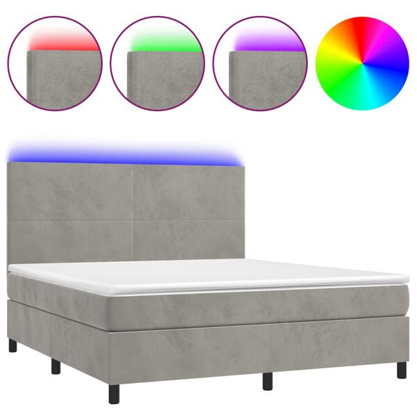 vidaXL Cama box spring c/ colch&atilde;o/LED 160x200 cm veludo cinzento-claro
