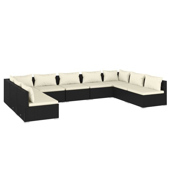 vidaXL 9 pcs conjunto lounge de jardim c/ almofad&otilde;es vime PE preto