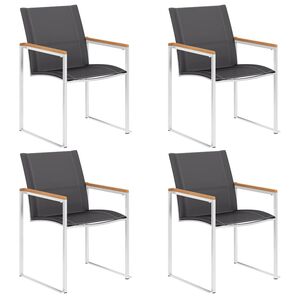 vidaXL Cadeiras de jardim 4 pcs textilene e a&ccedil;o inoxid&aacute;vel cinzento