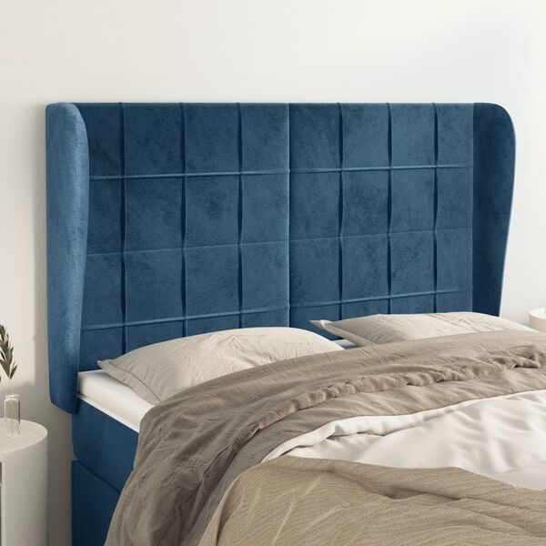 vidaXL Cabeceira cama c/ abas veludo 147x23x118/128 cm azul-escuro