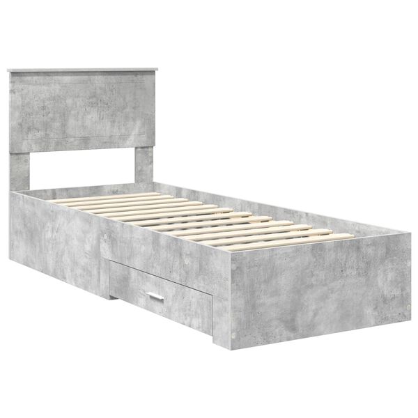 vidaXL Estrutura da Cama com gaveta Cinza Concreto e Prata 70 x 190 cm