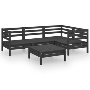 vidaXL 5 pcs conjunto lounge de jardim pinho maci&ccedil;o preto