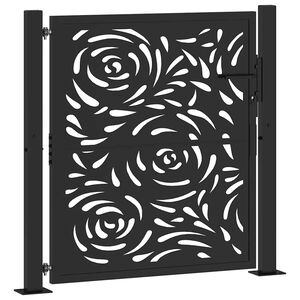 vidaXL Port&atilde;o de jardim preto 100x100 cm a&ccedil;o design chama