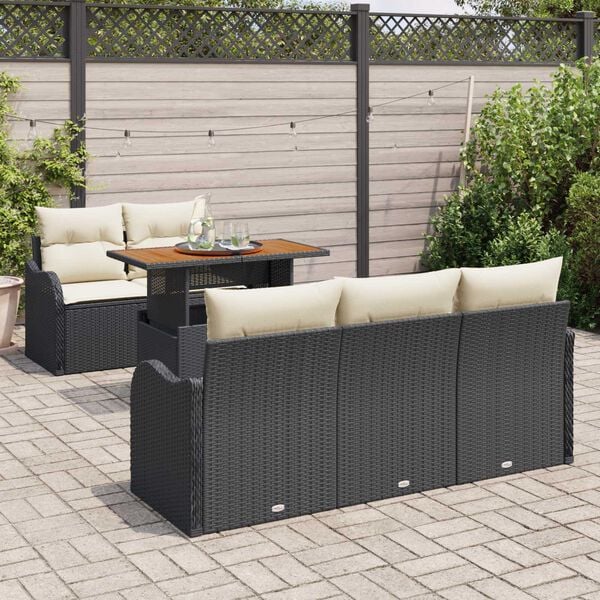 vidaXL Conjunto de Sof&aacute; de Jardim 6 pcs Preto Rattan Sint&eacute;tico