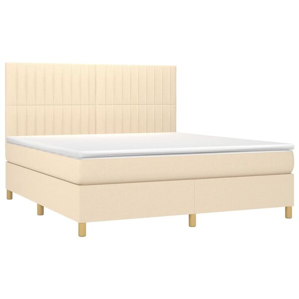 vidaXL Cama box spring c/ colch&atilde;o e LED 160x200 cm tecido cor creme