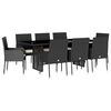 vidaXL 9 pcs conjunto de jantar p/ jardim c/ almofad&otilde;es vime PE preto