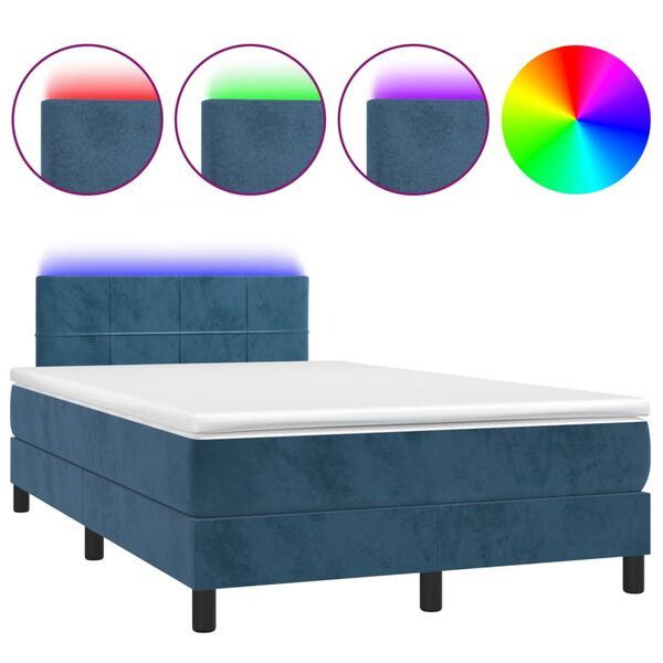 vidaXL Cama box spring c/ colch&atilde;o/LED 120x200 cm veludo azul-escuro
