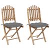 vidaXL Cadeiras de jardim dobr&aacute;veis c/ almofad&otilde;es 2 pcs bambu