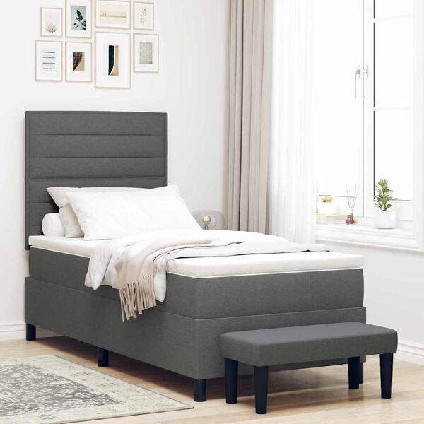 vidaXL Cama Box com colch&atilde;o Cinza Escuro 100 x 200 cm tecido