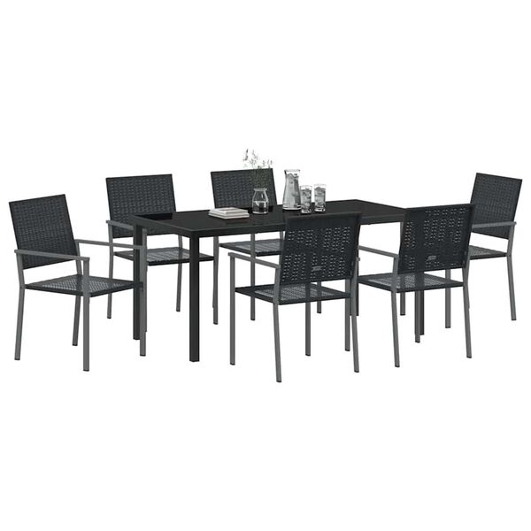 vidaXL Conjunto de Jantar para Jardim 7 pcs Preto Rattan de PE
