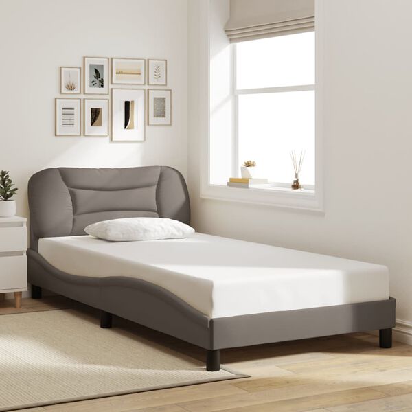 vidaXL Estrutura de cama sem colch&atilde;o Hvar 100x200 cm tecido cinza-acastanhado