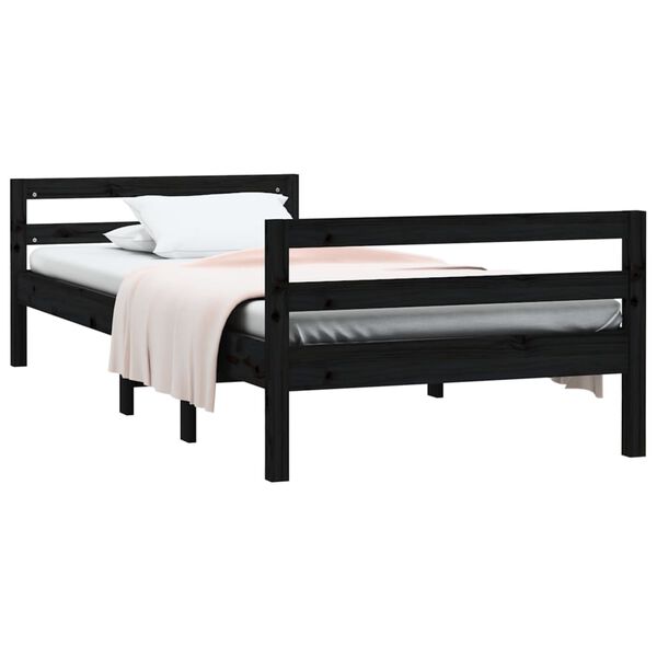 vidaXL Estrutura de cama 90x190 cm madeira de pinho maciça preto