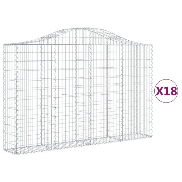 vidaXL Cestos gabi&atilde;o arqueados 18 pcs 200x30x120/140 ferro galvanizado