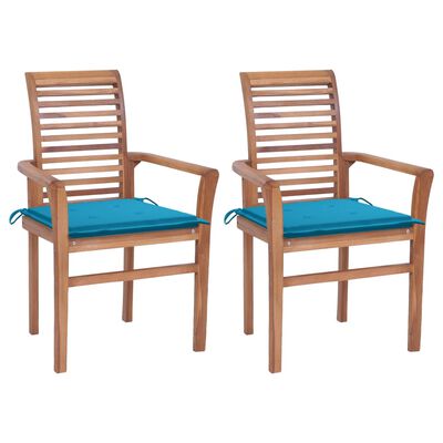 vidaXL Cadeiras de jantar c/ almofadões azuis 2 pcs teca maciça