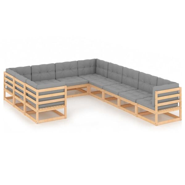 vidaXL 10 pcs conjunto lounge de jardim c/ almofad&otilde;es pinho maci&ccedil;o
