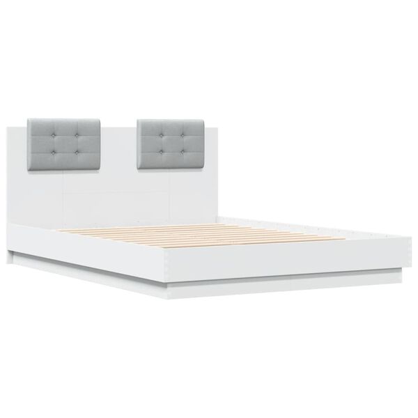 vidaXL Estrutura de cama com cabeceira e luzes LED 140x190 cm branco