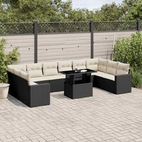 vidaXL 11 pcs conjunto sof&aacute;s de jardim c/ almofad&otilde;es vime PE preto