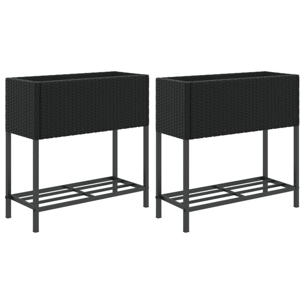 vidaXL Canteiro de jardim com prateleira 2pcs 70x28x70cm vime PE preto