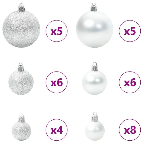 vidaXL Conjunto de Bolas de Natal 61 pcs Prateado Plástico