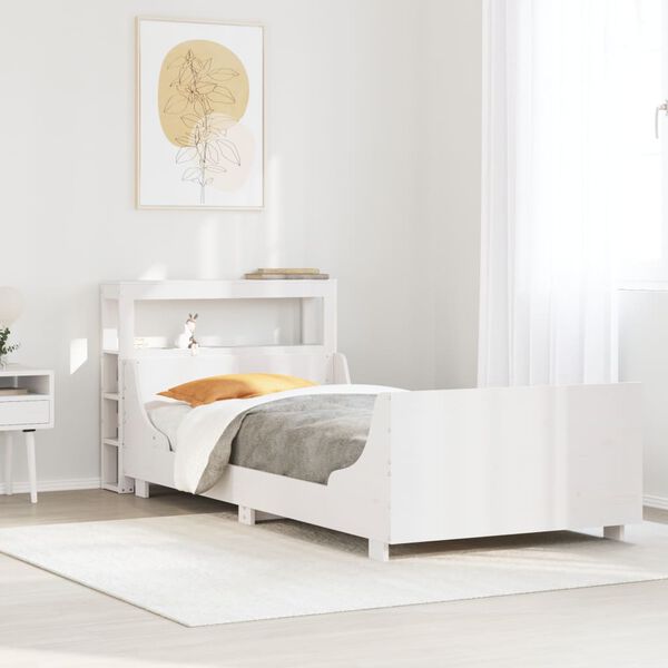 vidaXL Cama sem colch&atilde;o 75x190 cm madeira de pinho maci&ccedil;a branco