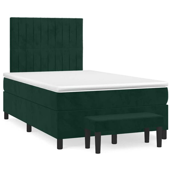 vidaXL Cama boxspring com colch&atilde;o 120x190 cm veludo verde-escuro