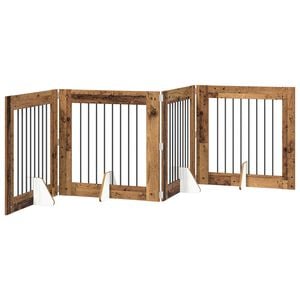 vidaXL Port&atilde;o dobr&aacute;vel para c&atilde;es com suportes 4 pcs Madeira antiga