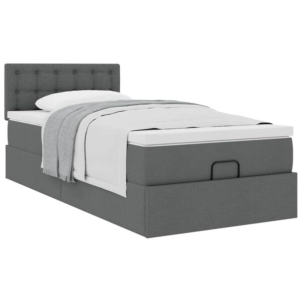 vidaXL Estrutura cama otomana colch&atilde;o 90x190 cm tecido cinzento escuro