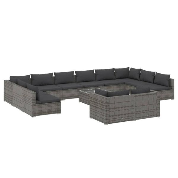vidaXL 13 pcs conjunto lounge de jardim c/ almofad&otilde;es vime PE cinzento