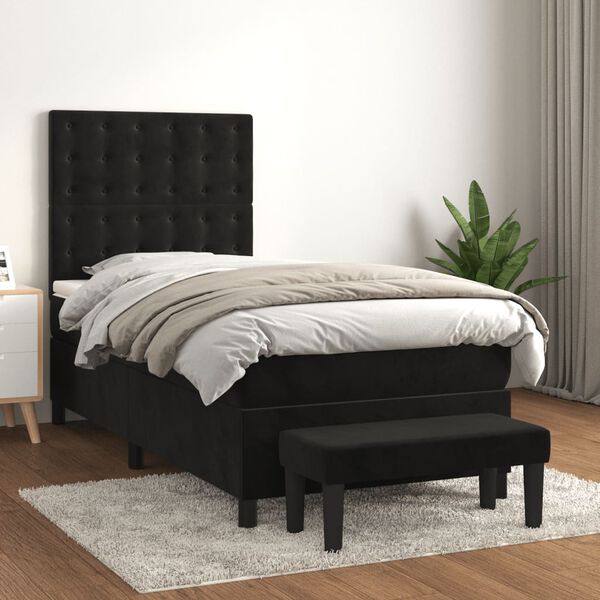 vidaXL Cama com molas/colch&atilde;o 100x200 cm veludo preto