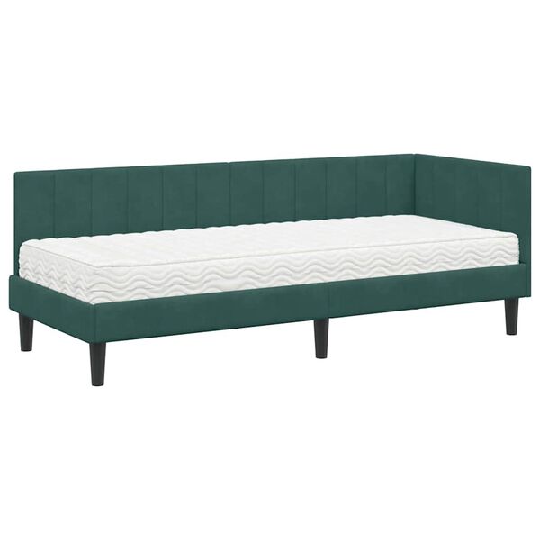 vidaXL Estrutura de Cama de Canto com Colch&atilde;o 2 pcs Verde Veludo