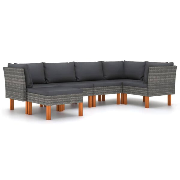 vidaXL 6 pcs conjunto lounge de jardim c/ almofad&otilde;es vime PE cinzento