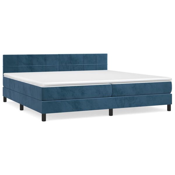 vidaXL Cama com molas/colch&atilde;o 200x200 cm veludo azul-escuro