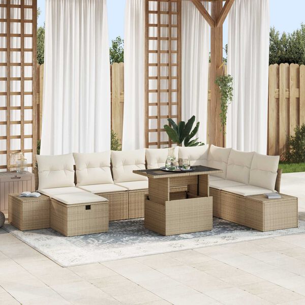 vidaXL Conjunto de Sof&aacute; de Jardim 11 pcs Bege Rattan Sint&eacute;tico