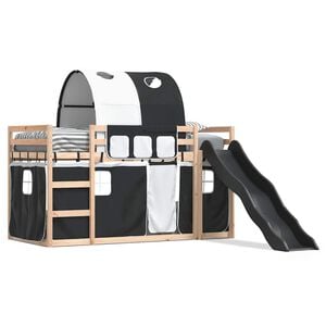 vidaXL Beliche com escorrega e cortinas 80x200 cm branco e preto