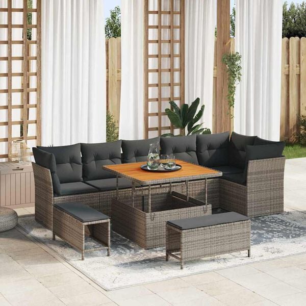 vidaXL Conjunto de Sof&aacute; de Jardim com almofada 9 pcs Cinzeto