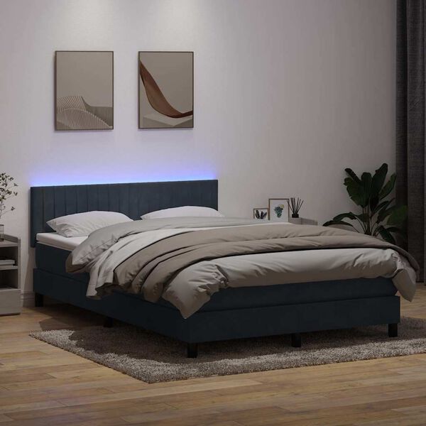 vidaXL Cama box spring c/ colch&atilde;o e LED 160x220 cm veludo cinzento-escuro