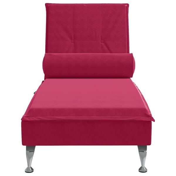 vidaXL Chaise lounge de massagem com rolo veludo vermelho tinto