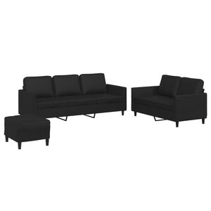 vidaXL 3 pcs conjunto de sof&aacute;s com almofad&otilde;es couro artificial preto