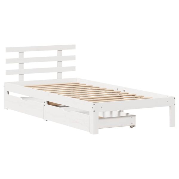 vidaXL Estrutura de cama com gavetas 90x190 cm pinho maci&ccedil;o branco
