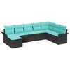 vidaXL Conjunto de Sof&aacute; de Jardim 8 pcs Preto e Turquesa vime PE
