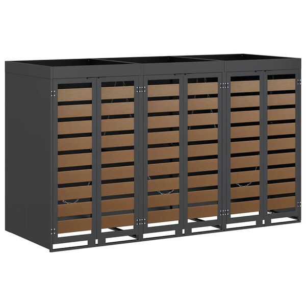 vidaXL Armazenamento para Lixeiras M&oacute;veis para 3 Ca&ccedil;ambas Antracite