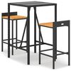 vidaXL 3 pcs conjunto de bar p/ jardim vime PE/ac&aacute;cia maci&ccedil;a preto